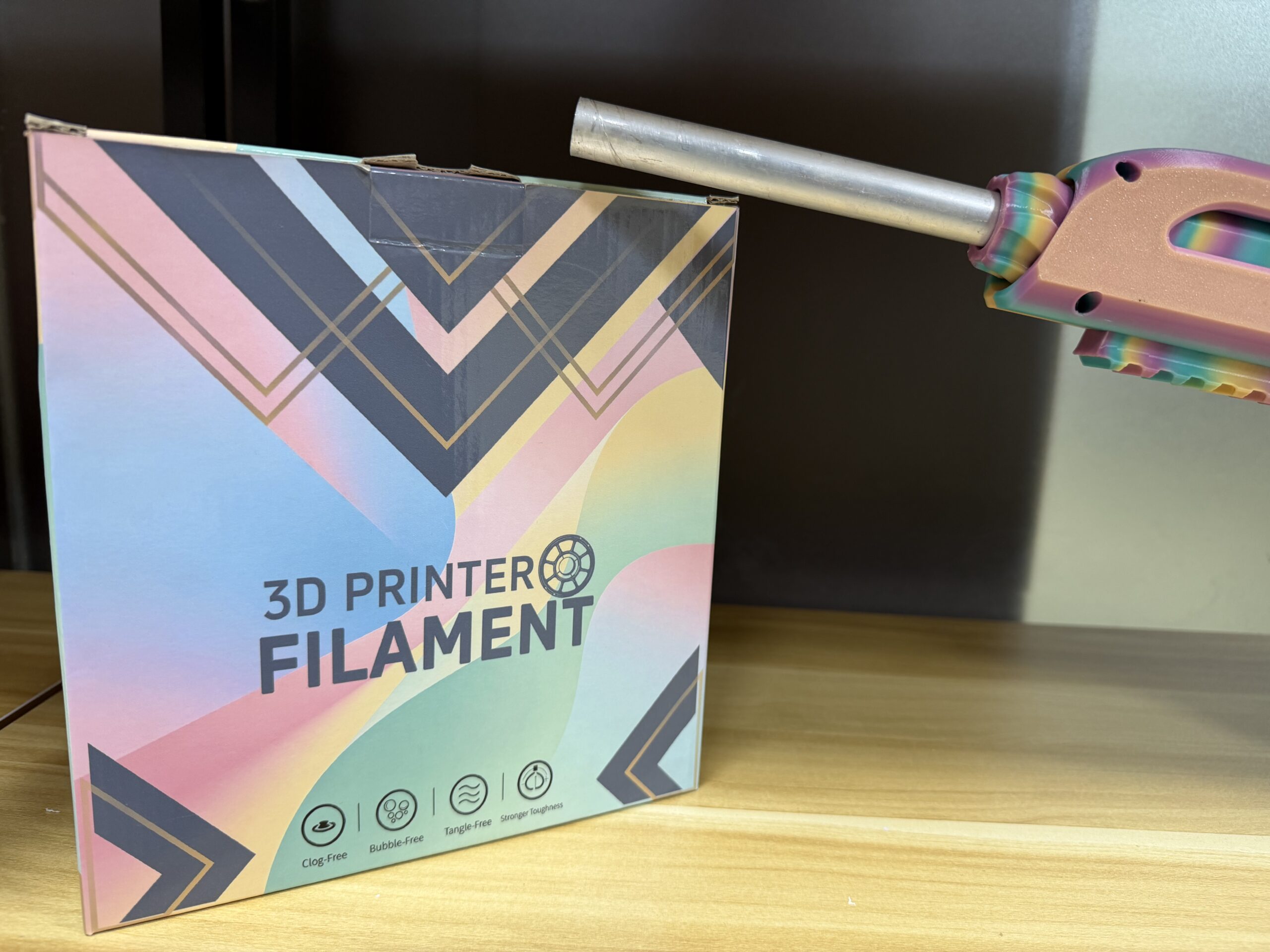 Current filament label and packaging prepared for comparison