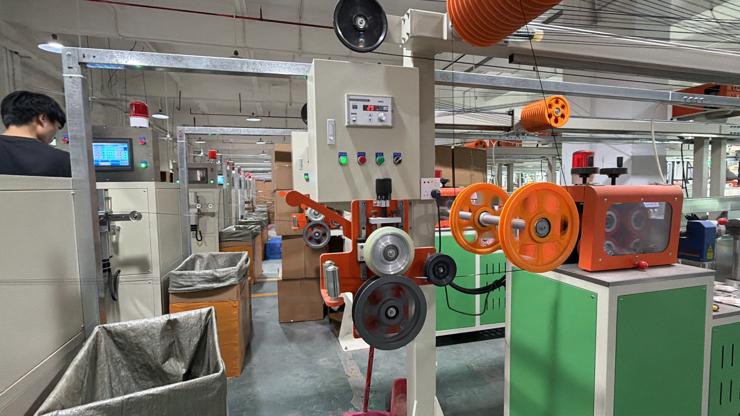 Desktop printers and filament samples arranged in a product evaluation workspace