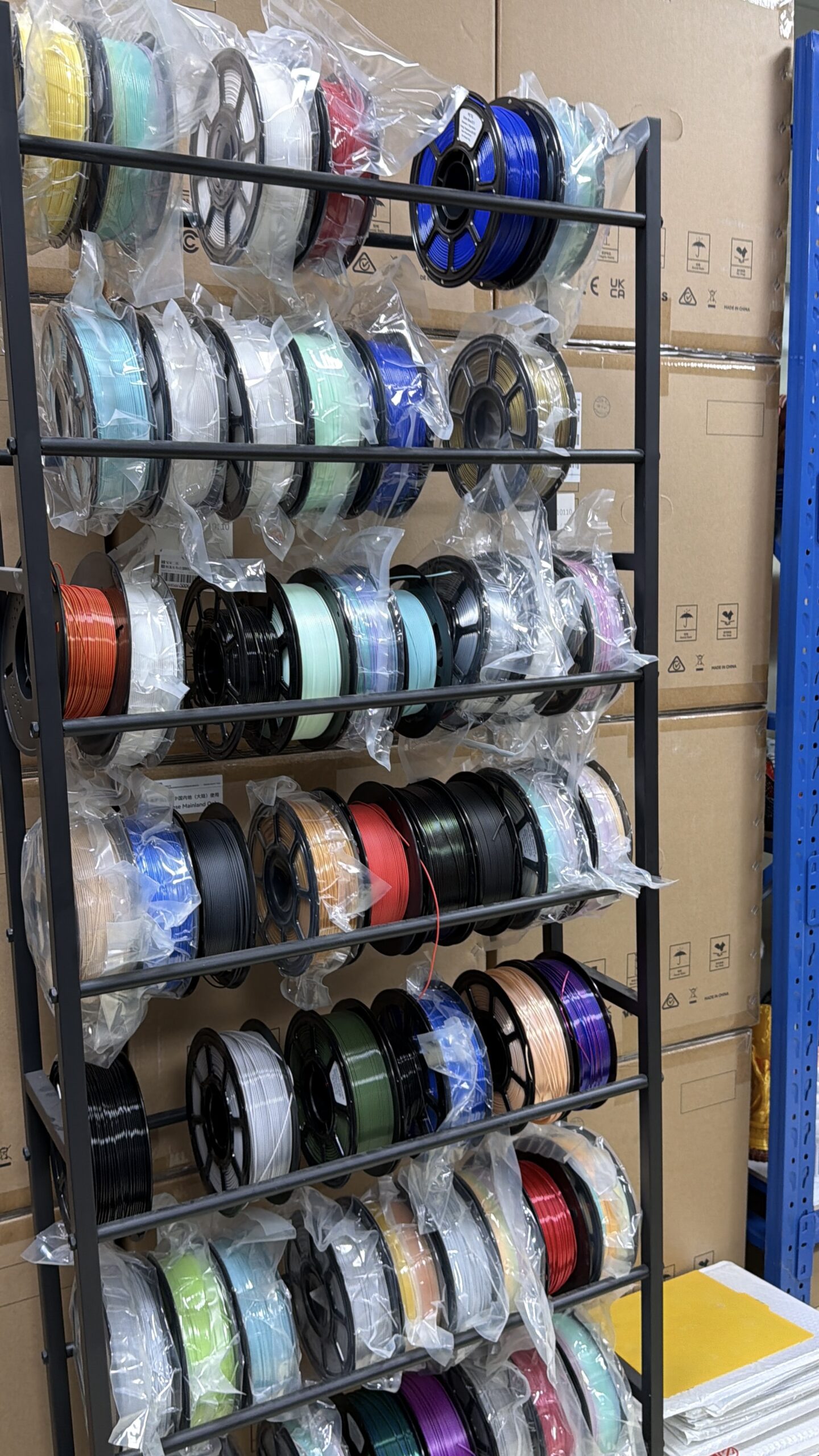 Assorted product spools used to identify priority SKUs
